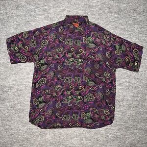 VTG 90s Shah Safari Shirt Large Colorful Abstract Rayon Button Up Short Sleeve